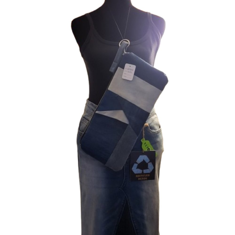 ONE OF A KIND - Deconstructed Long DENIM Patchwork Skirt w/matching Clutch